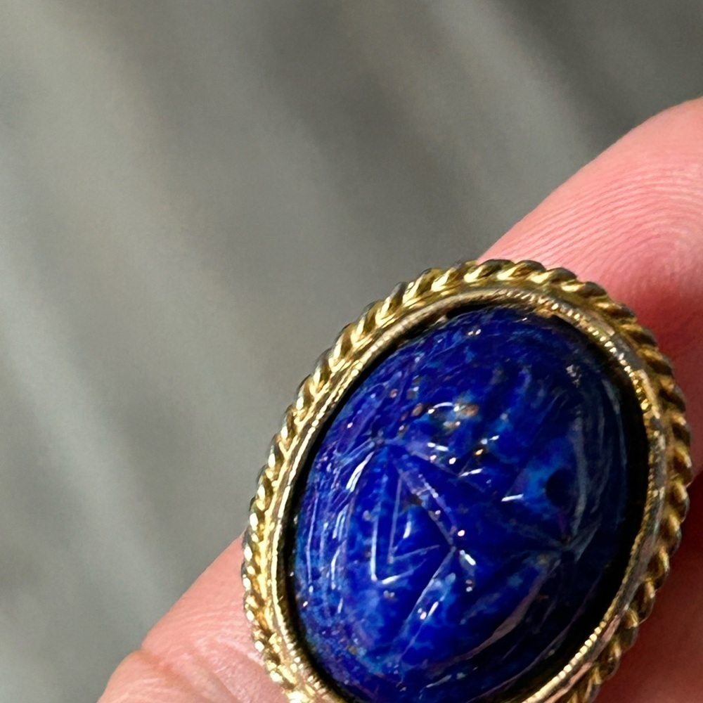 SCARAB BEETLE Elegant Blue and Gold Women's Ring size 5 🪲